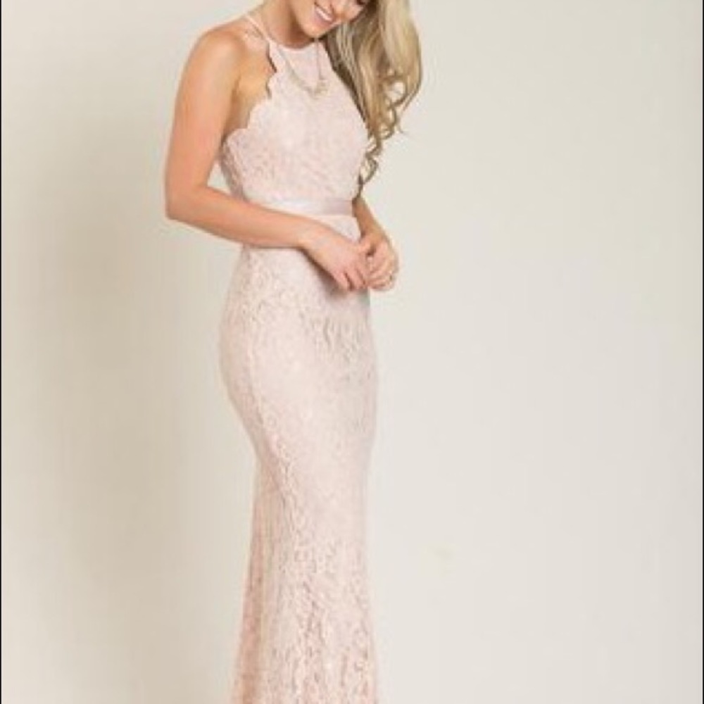 Amalia Pink Lace Maxi Dress - Large / Dusty Rose